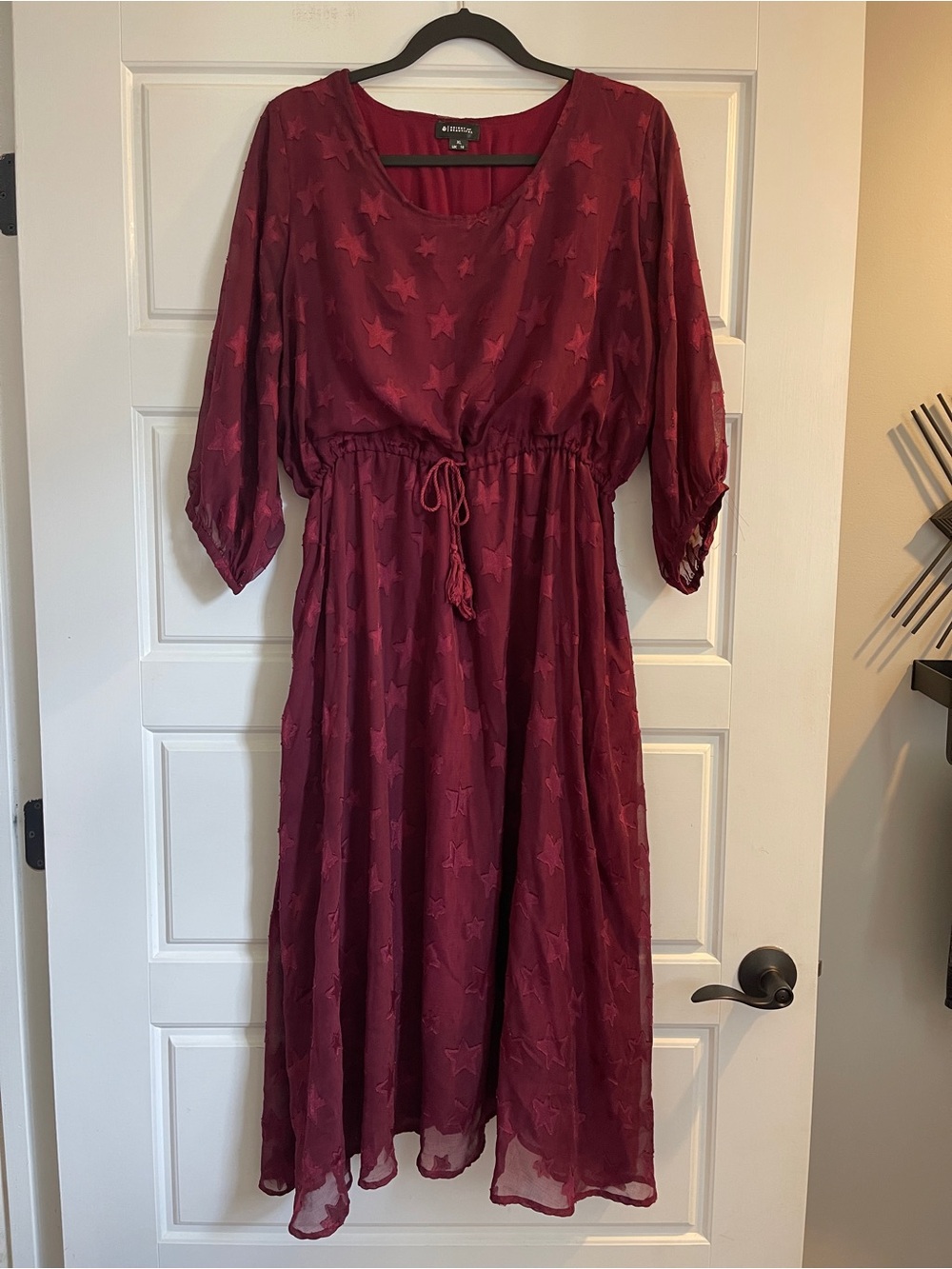 Burgundy Star Mesh Midi Dress